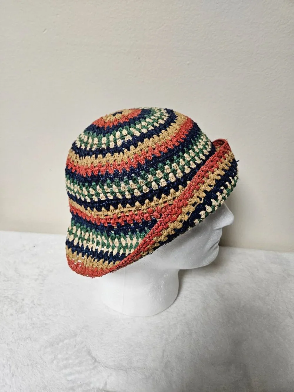 Brixton Straw Bucket Hat Large L 7 1/2 Multicolor Crochet Woven Boho Festival